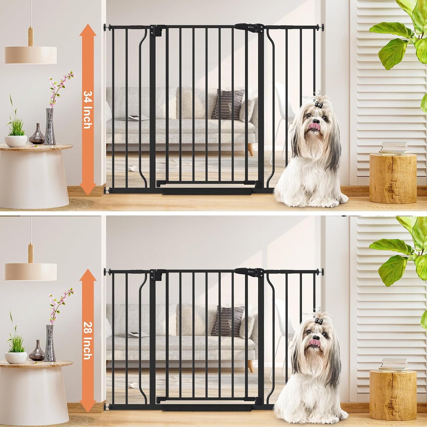 Baby Gate No Drilling, 29"-40" Auto Close Dog Gate Indoor for Doorways & Stairs, Pressure Mounted Adjustable Pet Gate, Easy Walk Through Child Gate for Children & Pets Stroller Friendly, White