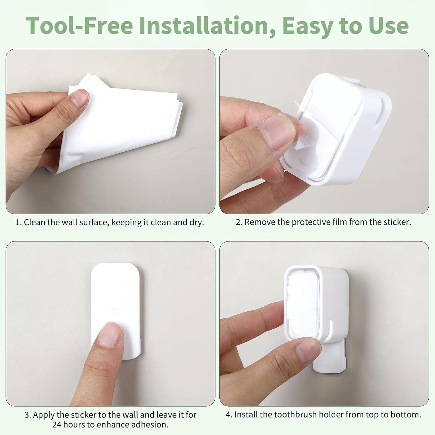 2PCS Toothbrush Wall Mount for Shower Clear Self Adhesive Toothbrush Holder Hanging Innovation Single Slot Design Wall Hanging Toothbrush-Holder with Cover for Bathroom Family Travel