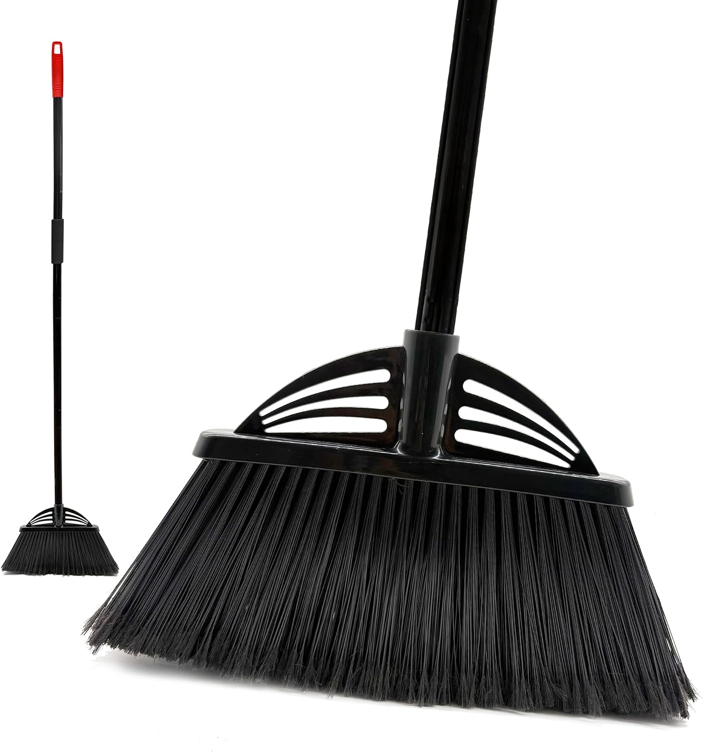 Four-Section Rod Long-Handled Broom,Heavy-Duty Broom, Angle Broom for Outdoor/Indoor（Black+Orange）