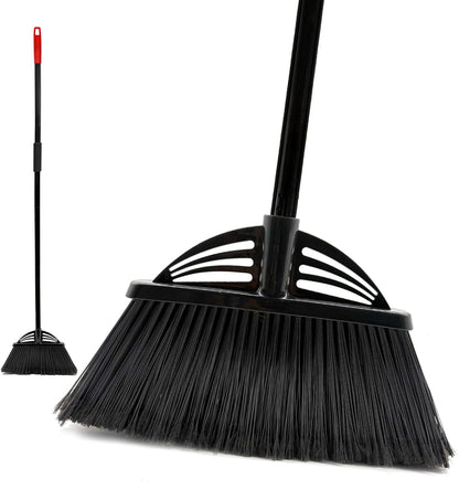 Four-Section Rod Long-Handled Broom,Heavy-Duty Broom, Angle Broom for Outdoor/Indoor（Black+Orange）