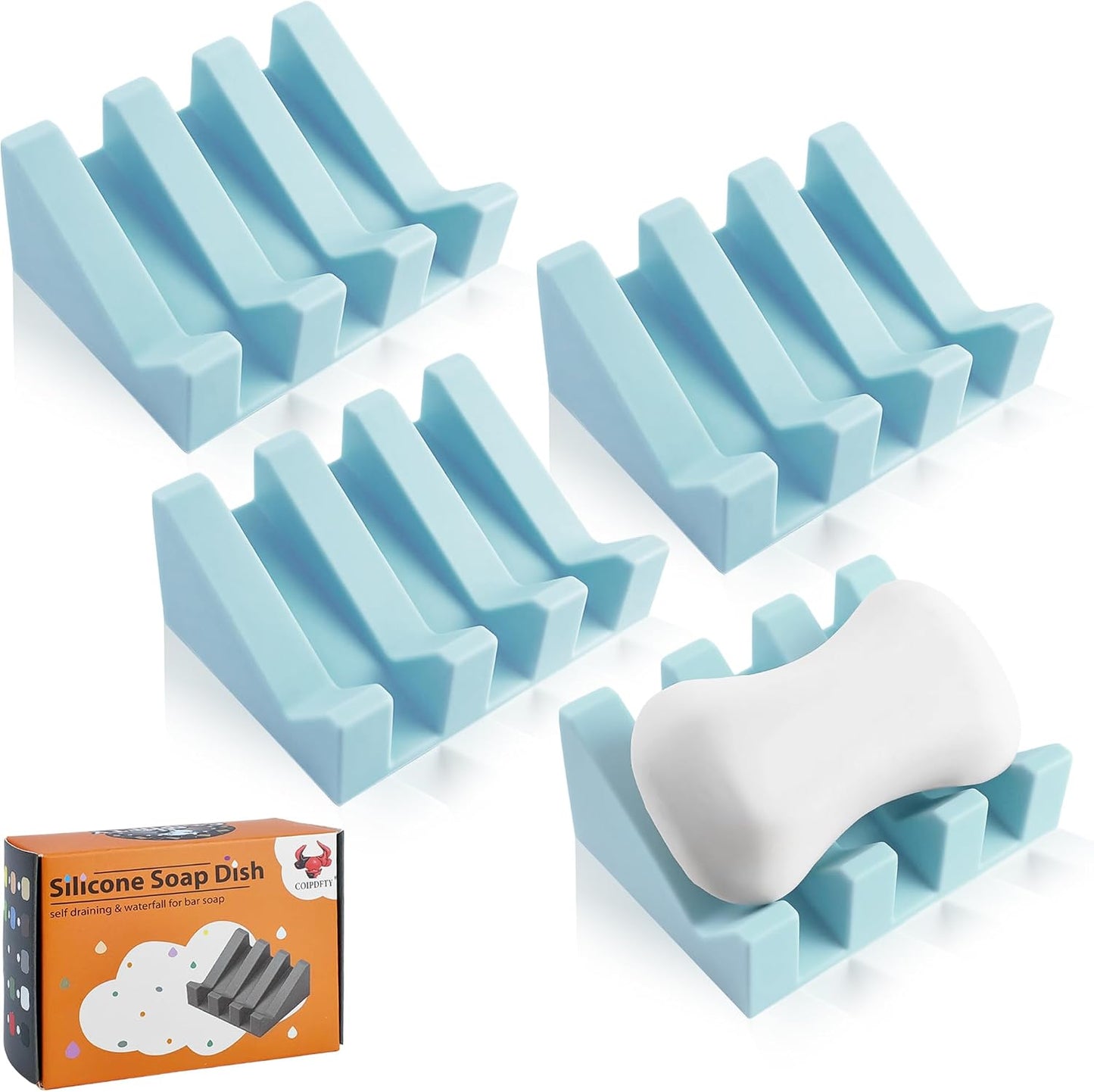 Self Draining Soap Dish Holder,Silicone Soap Dish,for Bathroom,Kitchen, Sponges，Can Extend Soap Life，Keep Soap Bars Dry and Easy Cleaning (White,1-Pack) - Colors A