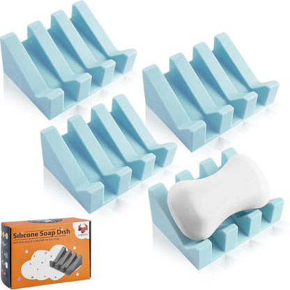 Self Draining Soap Dish Holder,Silicone Soap Dish,for Bathroom,Kitchen, Sponges，Can Extend Soap Life，Keep Soap Bars Dry and Easy Cleaning (White,1-Pack) - Colors A
