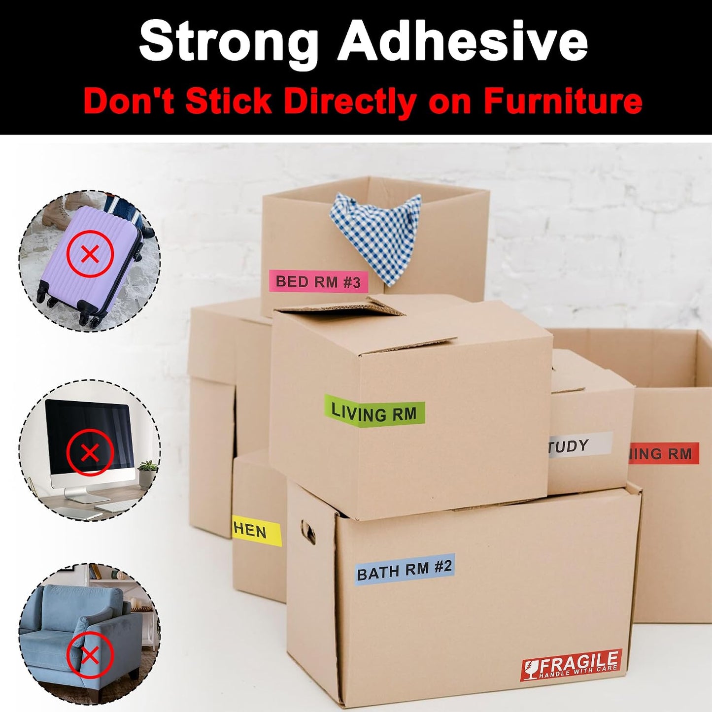 Home Moving Labels for Boxes, 480pcs 4.5"x1" 30 Sheets Removable Strong Adhesive Packing Stickers Fragile & Blank Labels,Pre-Printed Color-Coded Labels for Bedroom Bathroom Home Moving Supplies