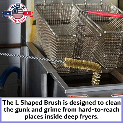 Deep Fryer Cleaning Brush – L-Shaped High-Temp Commercial Kitchen Tool - Heavy Duty Brass Bristles - Heat Resistant to 750F for Food Debris - Deep Fryer Cleaner - Made in USA by FryOilSaver Co. B53C