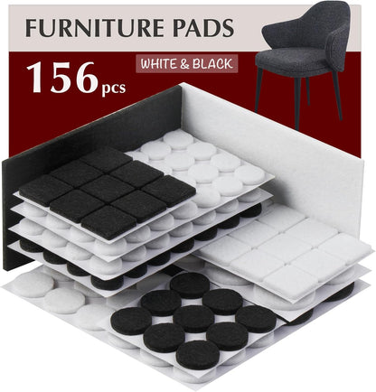 Felt Furniture Pads - Chair Leg Floor Protectors for Hardwood Floors - Felt Pads for Furniture - Furniture Sliders - Furniture Legs - 156 pcs - Black