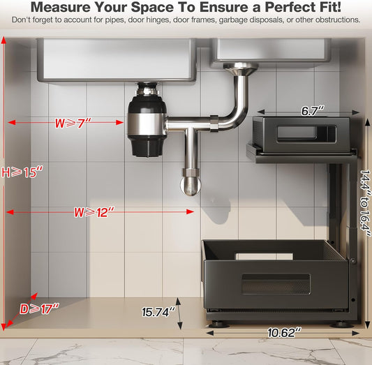 2 Pack Under Sink Organizer with Next-Gen Ball-Bearing Slides,2-Tier Pull Out Cabinet Storage,Height Adjustable Drawer Shelf for Bathroom,Kitchen,Laundry,Cabinet,Pantry(Patent Pending)