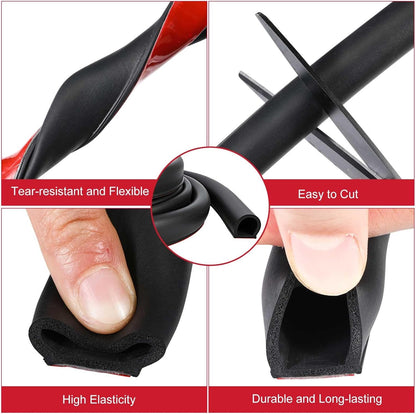 Pangda 10Ft D Shape Rubber Weather Stripping Foam Self-Adhesive EPDM Door Seal Strip for Noise Reduction Waterproof Dustproof for Cars Boats Truck RVs Windows Doors (3/4" W × 3/4" H)