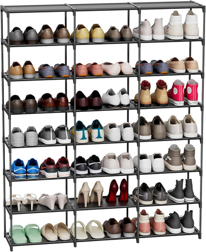 SMILHELTD Large Shoe Rack 4 Row 8 Tier for Entryway Holds 64 Pairs, Metal & Plastic Sneaker Shelves, DIY Assembly, Space Saving Storage Organizer for Garage Closet, 66.1" W x 49.2" H