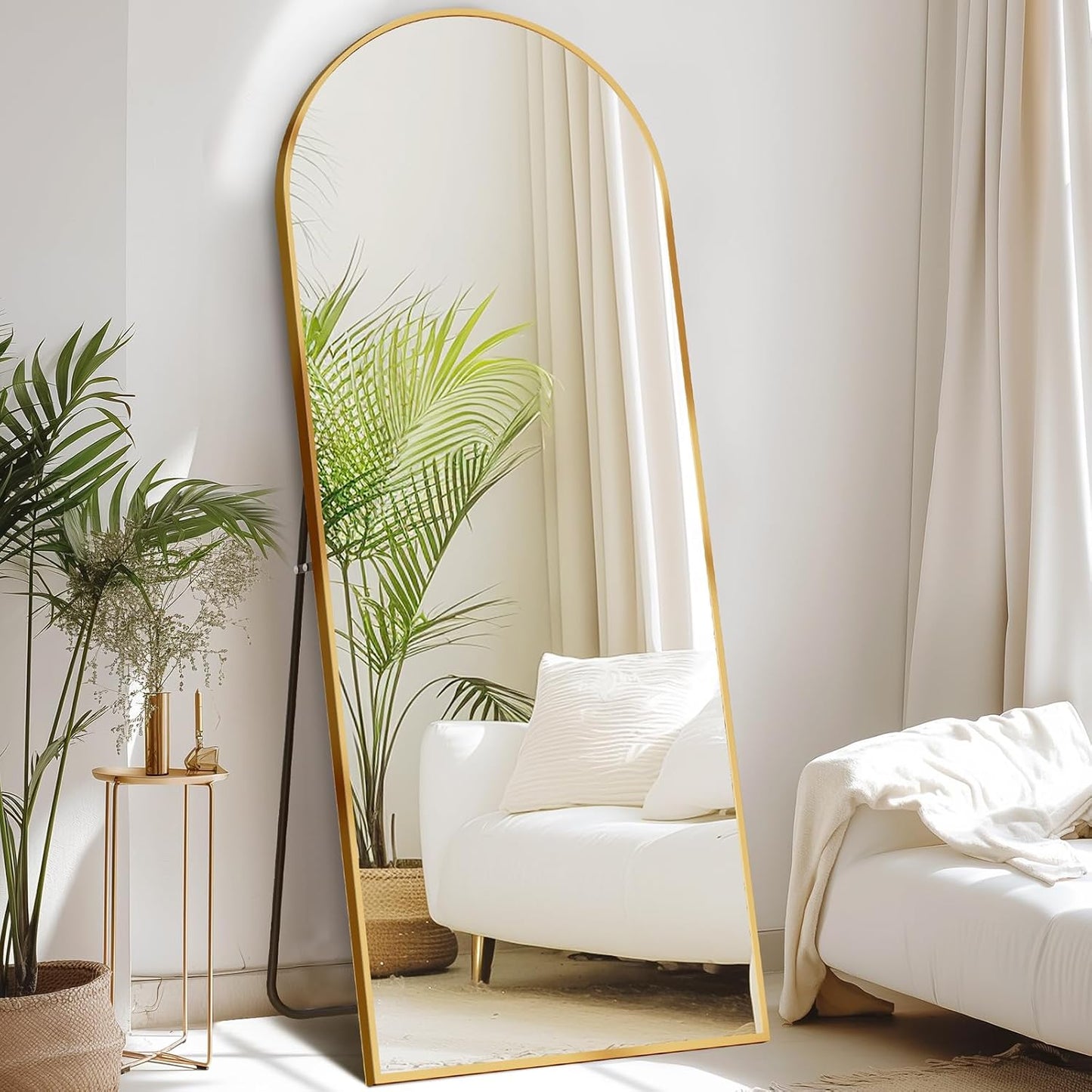 59"x16" Arched Full Length Mirror, Full Body Mirror with Leaning or Standing, Floor Standing Aluminum Frame for Bedroom, Livingroom, Cloakroom, Black