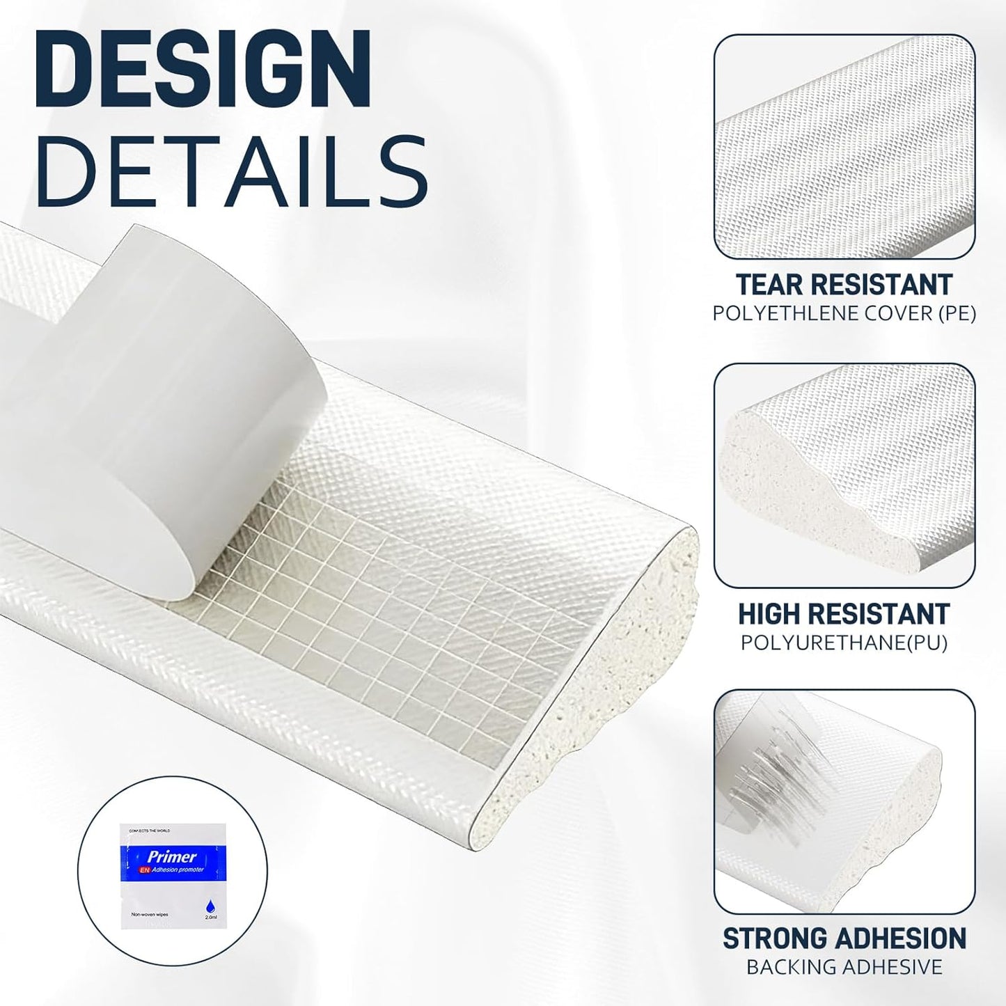 118” Wedge-Shape Window Weather Stripping Door Seal Strip, Self-Adhesive Soundproofing Frame Winter Insulation Foam Tape for Door Frame, Noise Drafts Blocker, Gap Filler, Draft Stopper, White