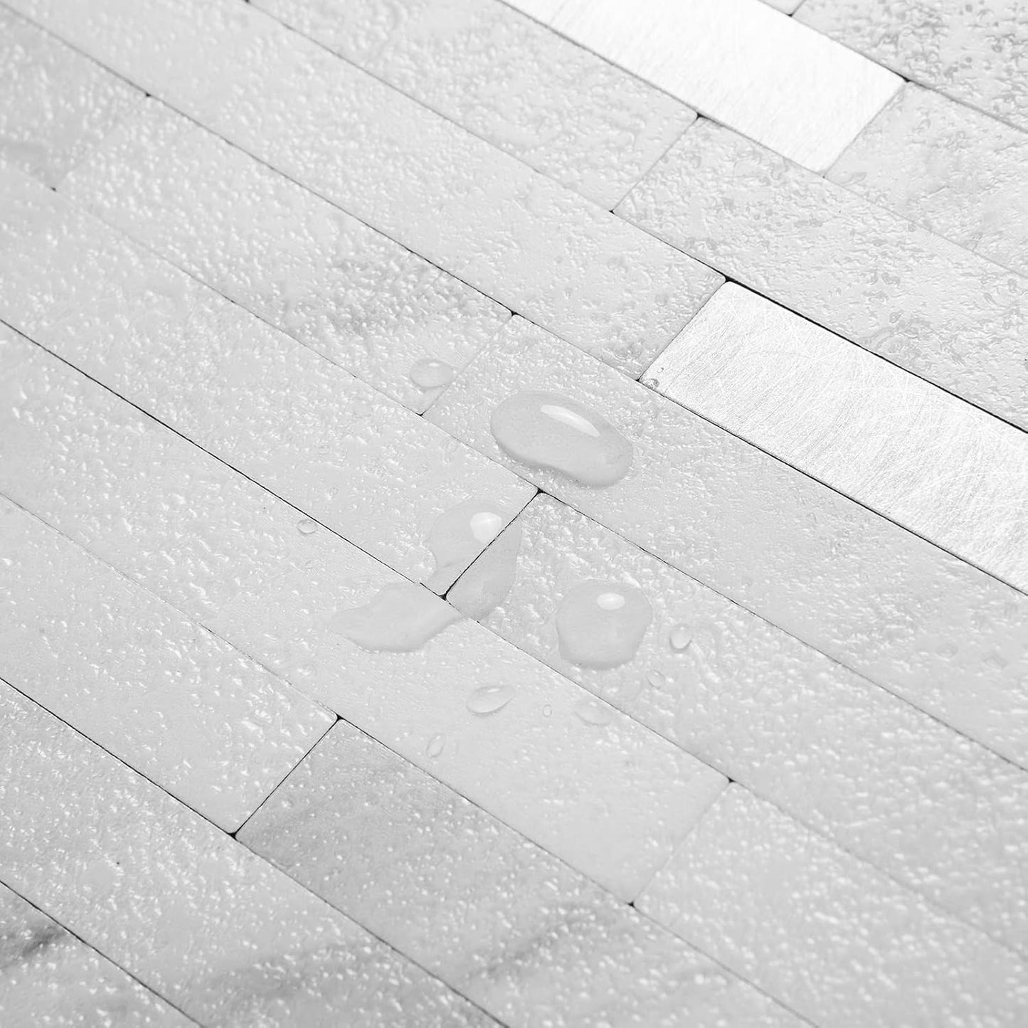 AULIGET 20 Sheets Peel and Stick Backsplash, Black & Grey Wood Look PVC Mixed Metal Stick on Backsplash Tiles for Kitchen