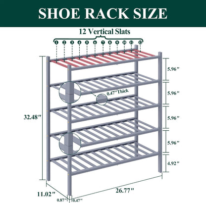 Smiry Bamboo Shoe Rack, 3 Tier Free Standing Wooden Shoe Organizer, Stackable Wood Shoe Storage Shelf for Closet, Entryway, 12 Vertical Slats, 2+1 Stack Standard Legs, 26.8"x11"x19.5", Natural