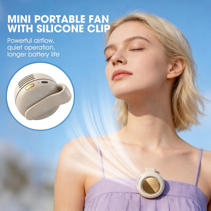 Timeno Portable Clip-On Bladeless Fan, Mini USB Rechargeable 360° Rotatable Fan, 3-Speed Silent Personal Cooling Fan for Outdoor Travel Office (White)