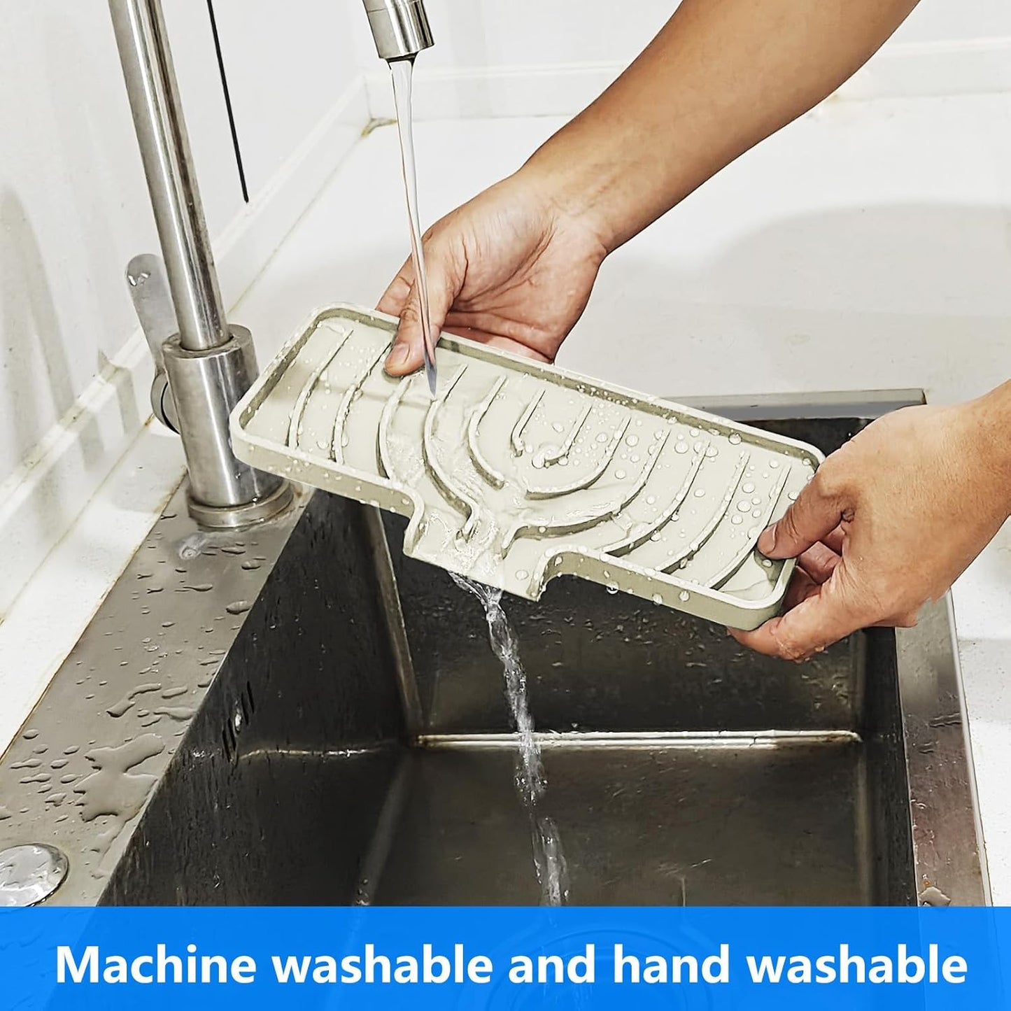Sponge Holder for Kitchen Sink, Dish Sponge Holder & Soap Tray with Drain, Bathroom Sink Sponge Drying Rack & Perfect Organizer for Dispenser,Bottle,Cup on Sinks or Counter(8"x 4"Gray)