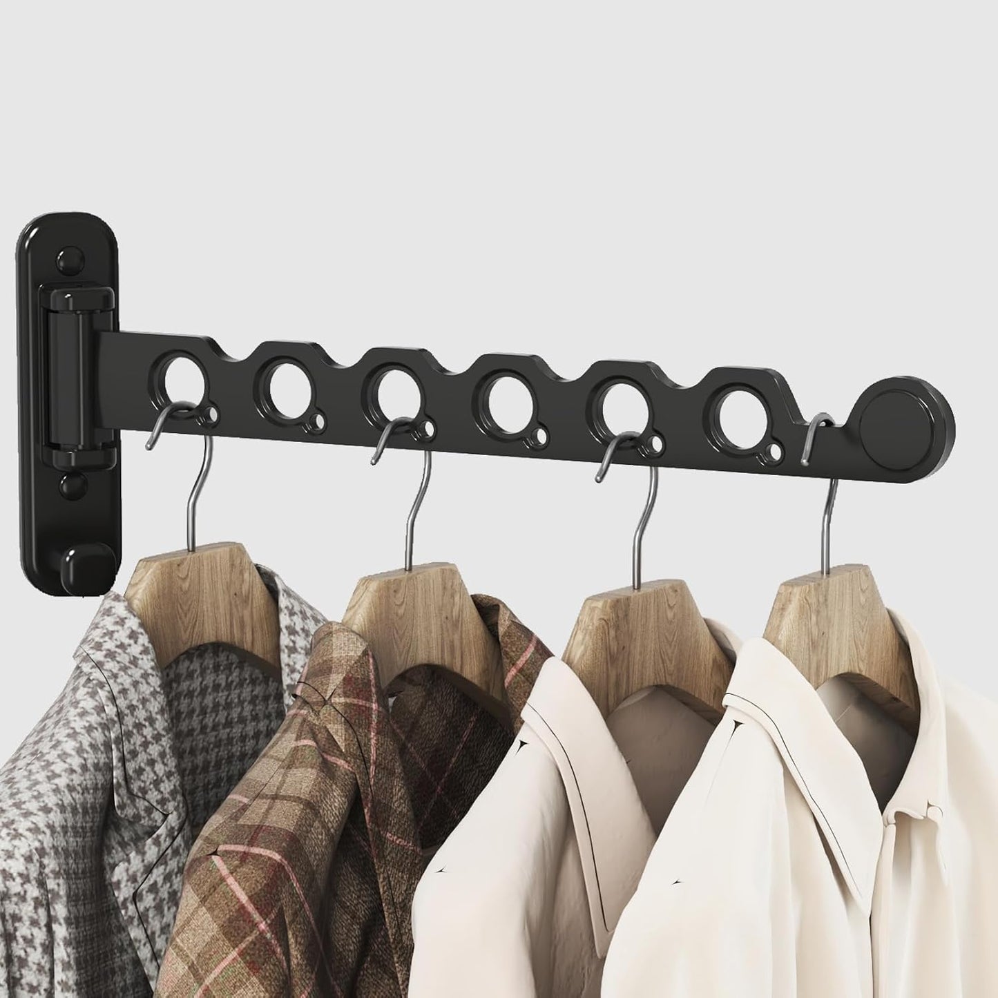 Wall Mounted Clothes Hanger Rack Foldable Drying Rack Hook Folding Indoor for Laundry Room Organization Bedroom Collapsible Racks Perfect for Small Spaces, 6 Hole Black 1 Packs