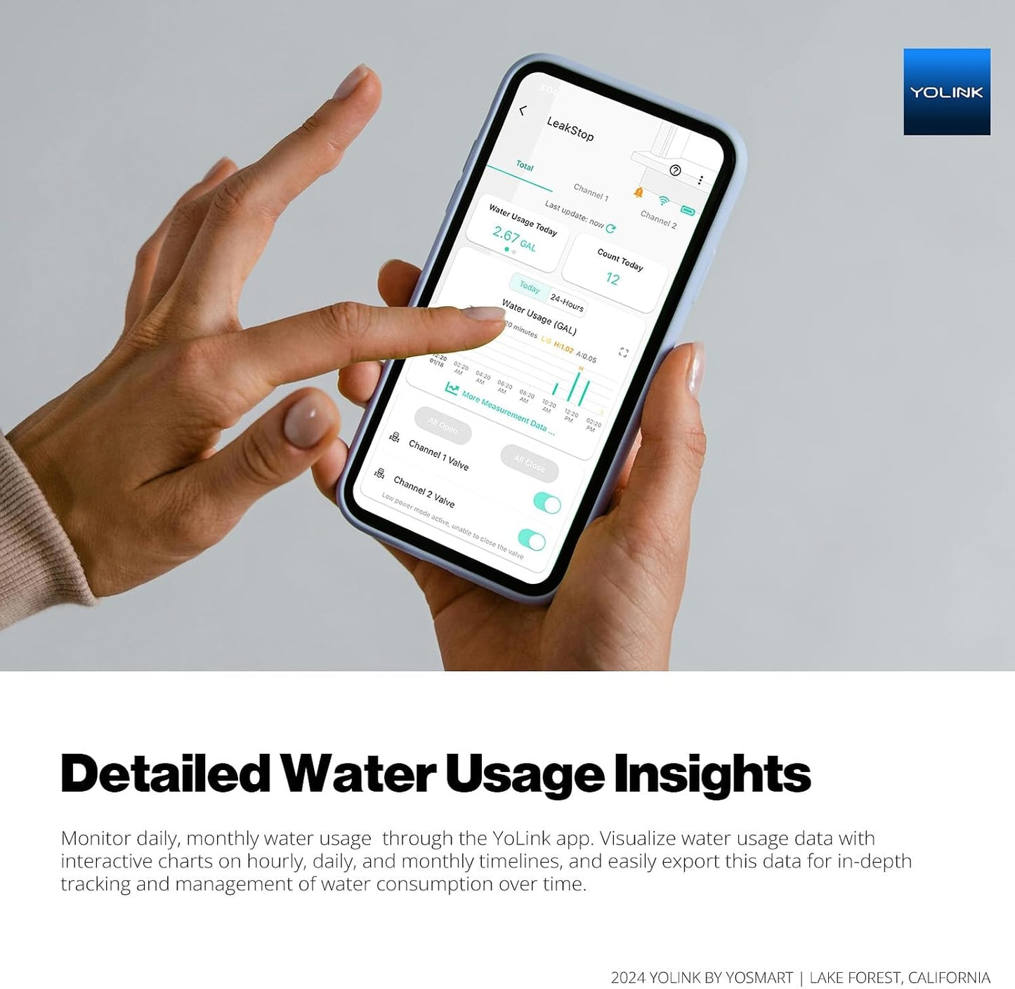 YoLink LeakStop 1-Channel for Toilets/Sinks, Auto Shutoff Valve & Leak Detector, Real-Time Monitoring, LoRa Long-Range, 2 AA Up to 5-Year Battery, App/SMS/Email Alerts – Hub Included