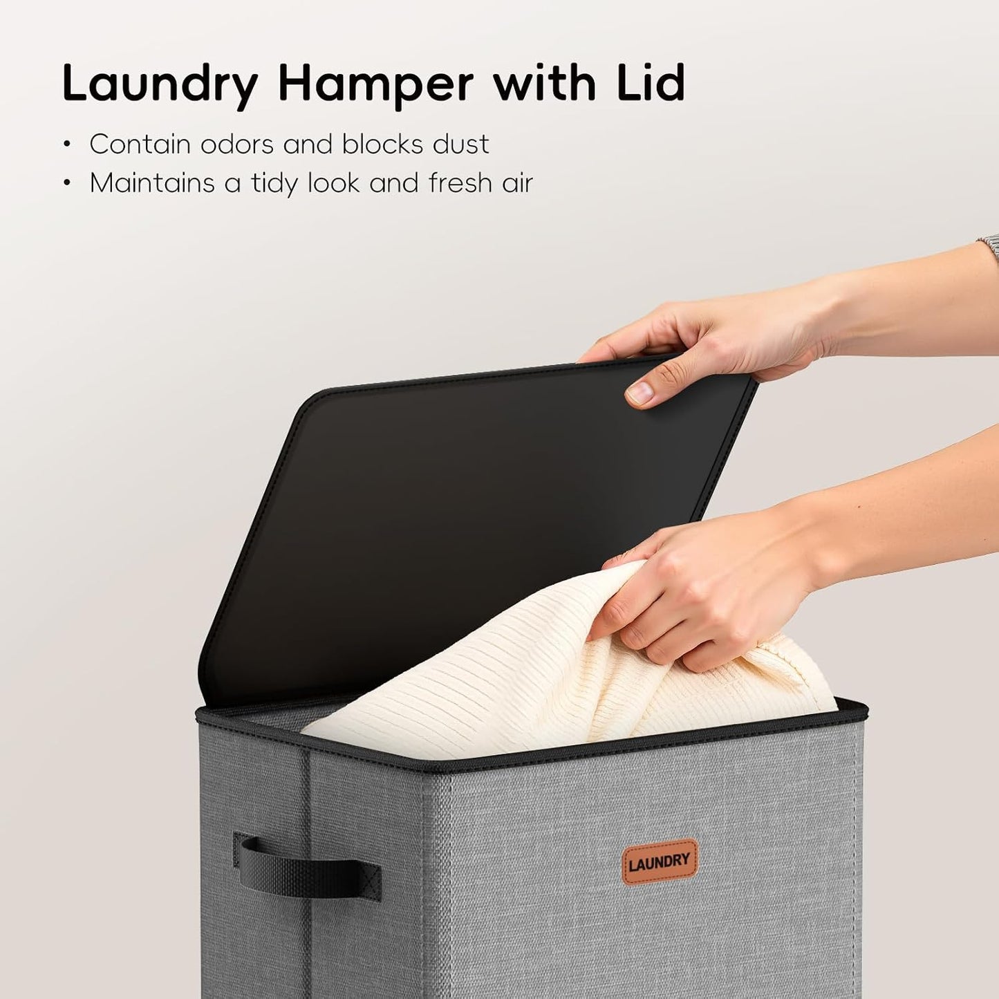 185L Laundry Hamper 3 Section, Laundry Hamper with Lid, Dirty Clothes Hamper with 3 Removable Washing Bags, Extra Large Laundry Basket Organizer for Bedroom, Laundry Room, Dorm - Black