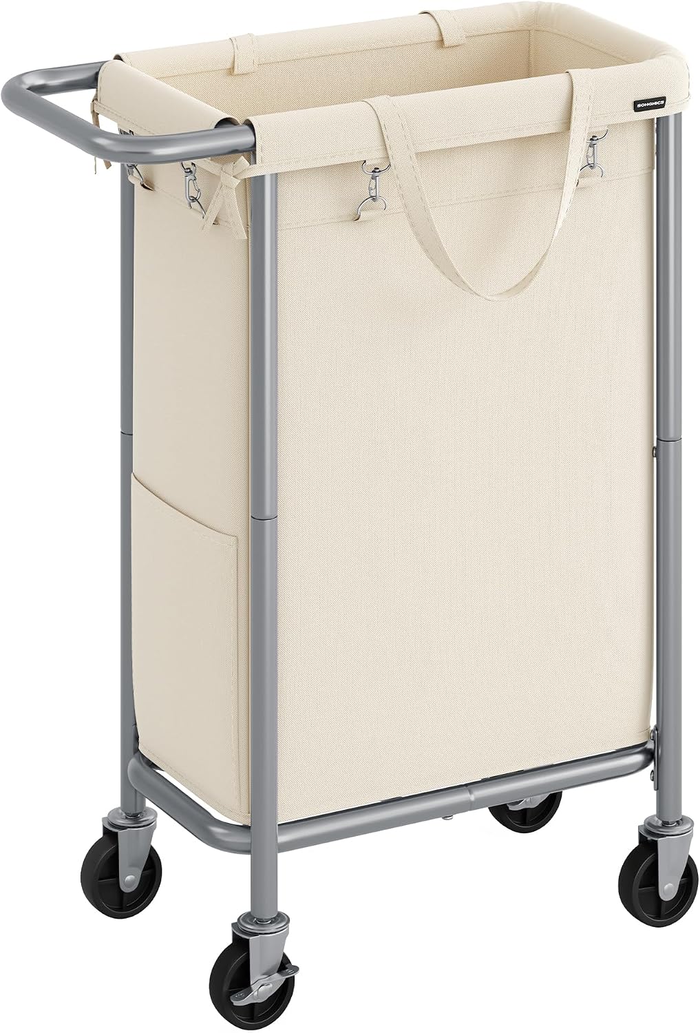 SONGMICS Laundry Basket with Wheels, 3-Section Rolling Laundry Hamper, 52.8 Gallons (200 L), Removable Liner, Steel Frame with Handle, 35.8 x 15.4 x 31.9 Inches, Cream White URLS005W01