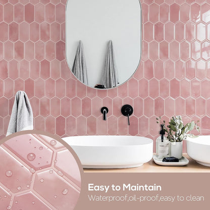 Vamos Tile Upgraded Thicker Design Peel and Stick Backsplash Tile, 10-Sheet Pure White with Gray Grout Long Hexagon Self Adhesive Wall Tiles Stick On Backsplash for Kitchen Bathroom RV Fireplace