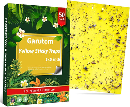 Garutom 20-Pack Dual-Sided Yellow Sticky Traps for Flying Plant Insect Such as Fungus Gnats, Whiteflies, Aphids, Leafminers, etc (6x8 Inches, Included 20pcs Twist Ties)