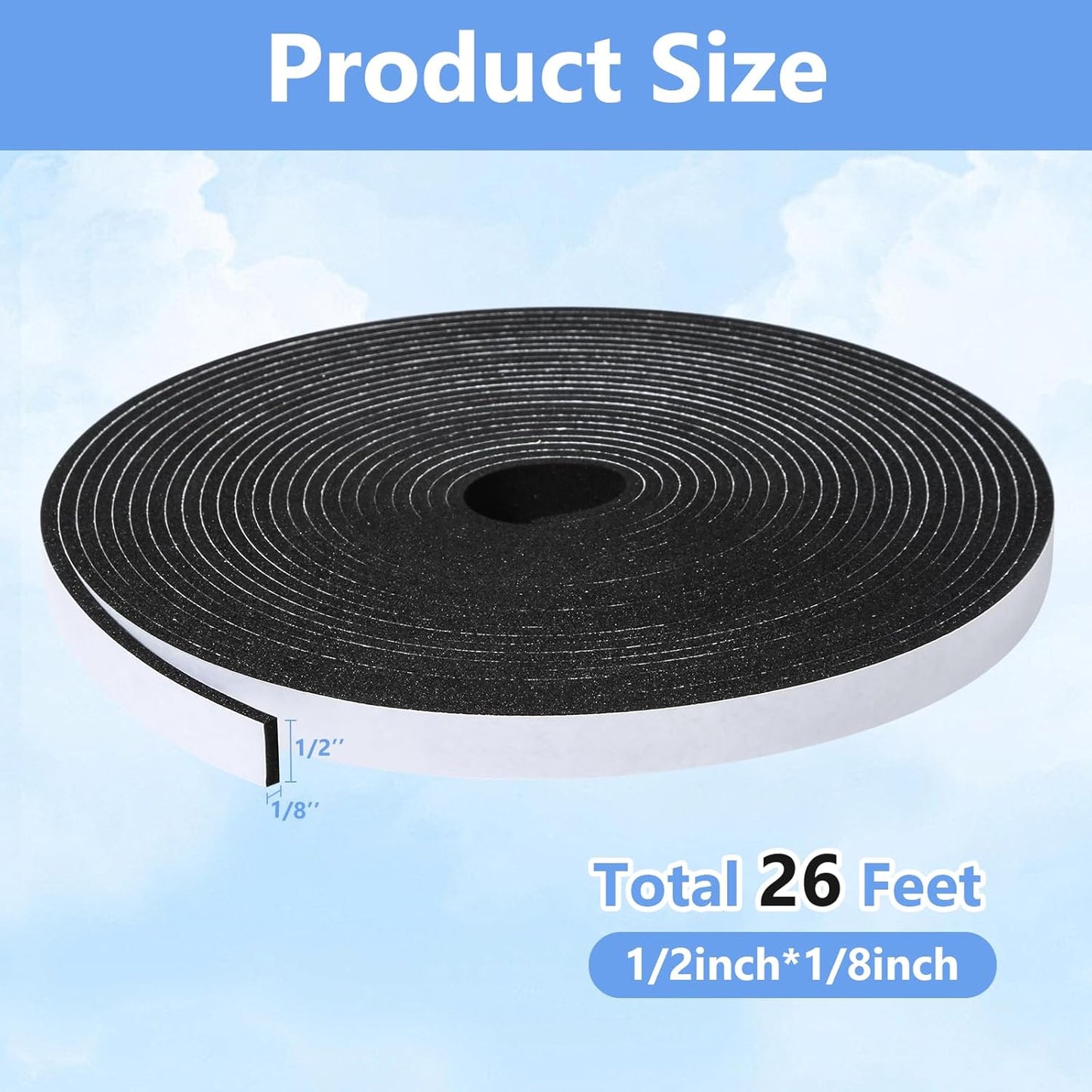 16Feet Weather Stripping Seal (1/2 Inch X 1/4 Inch) for Door Window, High Density Foam Tape, Soundproofing, Insulation Strip, Door Sealers for Door Frame- White