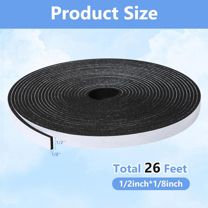 16Feet Weather Stripping Seal (1/2 Inch X 1/4 Inch) for Door Window, High Density Foam Tape, Soundproofing, Insulation Strip, Door Sealers for Door Frame- White