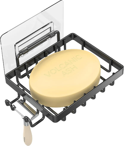 Moforoco Double Soap Bar Holder for Shower, No Drilling, 304 Stainless Steel, Wall Mounted Soap Holder with 4 Hooks and Razor Holder, Shower Rack Soap Tray Bar Soap for Bathroom Accessories Organizer