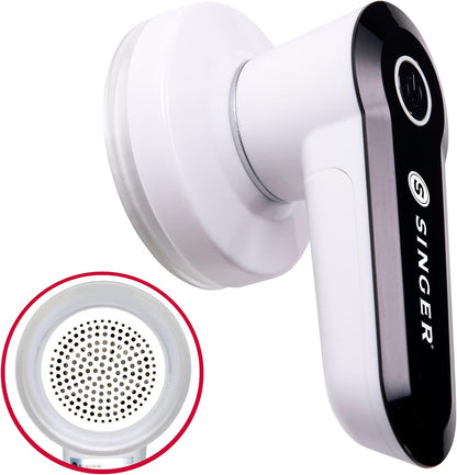 SINGER Compact Fabric Shaver and Lint Remover | Portable, Battery Operated Device with 3 Stainless Steel Blades & Detachable Lint Catcher