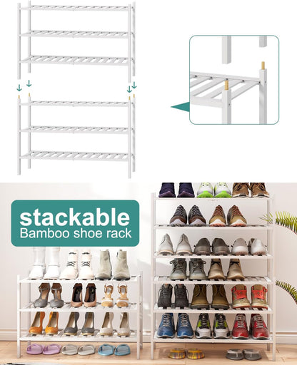 viewcare 3-Tier Black Bamboo Shoe Rack for Entryway, Stackable | Foldable | Natural, Shoe Shelf Storage Organizer for Hallway Closet, Free Standing Shoe Racks for Indoor Outdoor