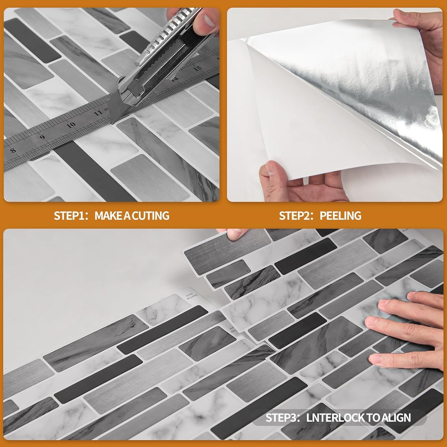 WOWSTAR 10-Sheet Peel and Stick Backsplash Tile for Kitchen, Back Splash Stick On Tiles for Kitchen Wall (Grey and Blue)