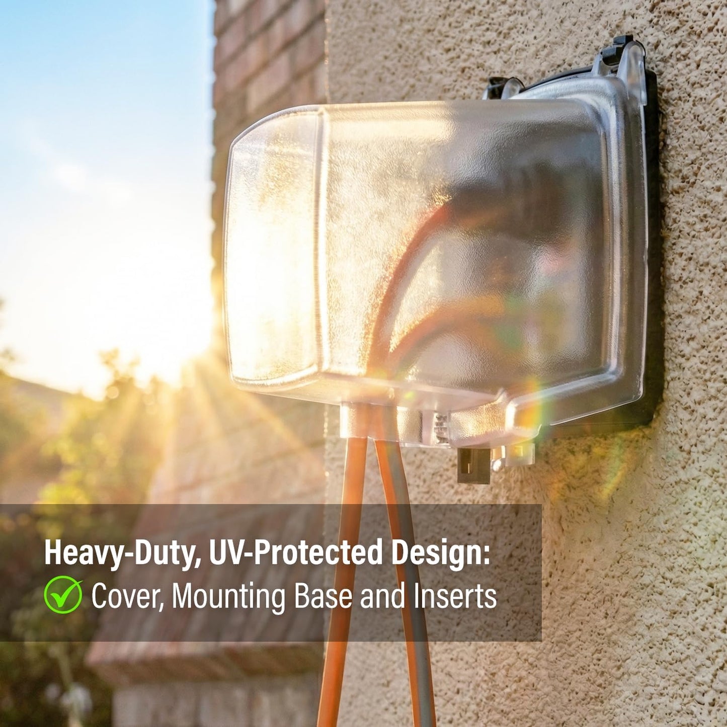 Intermatic WP1020C 2-1/4” Deep Weatherproof Outlet Cover – UV Stabilized Clear, GFCI & Duplex, Vertical Mount, UL Certified – Fits Single Device Only for Larger Double-Gang 4” x 4” Boxes