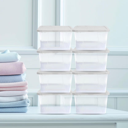 HOMZ 2-Pack Snaplock, Small Clear Plastic Storage Organizer Bins w/ Lids, 28 Quart, Gray - Stackable Container Boxes for Bedroom, Bathroom, Garage, and Office Organization