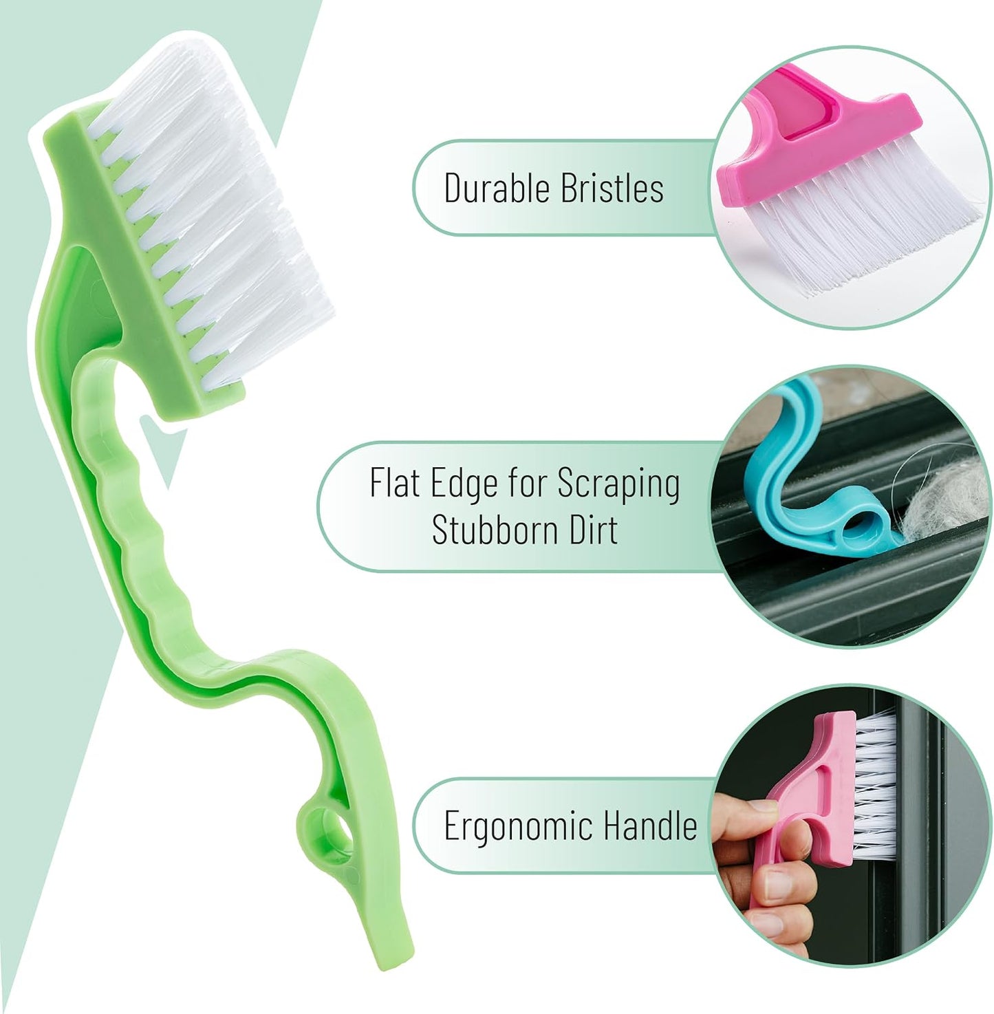 Slick- Window Track Cleaning Brush, 2 Pack, Blue Ergonomic Handle | Built-in Scraper, Multipurpose Window Track Cleaning Tool for Sliding Doors, Windows, Corners, Dust, Dirt & Narrow Gaps