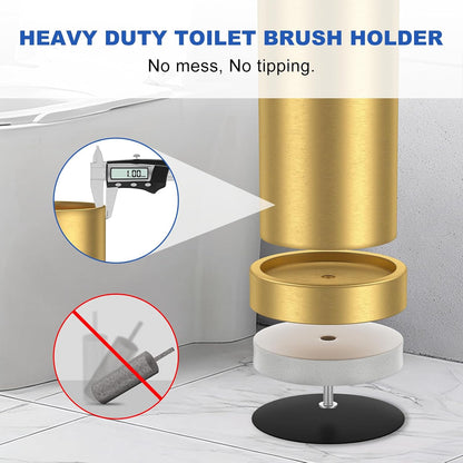 Brushed Nickel Toilet Brush and Holder Set, 304 Stainless Steel Toilet Brush for Bathroom, Heavy Duty Toilet Bowl Brush with Holder, Removable Inner Bowl and Splash Protection, Long Handle