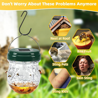 2026 New Wasp Traps Outdoor Hanging with LED Light, 4 Packs Wasp Trap Catcher, Yellow Jacket Traps, Solar Powered Hornet Trap Wasps for Yellow Jackets, Hornets, Waterproof Reusable(Green+Yellow)
