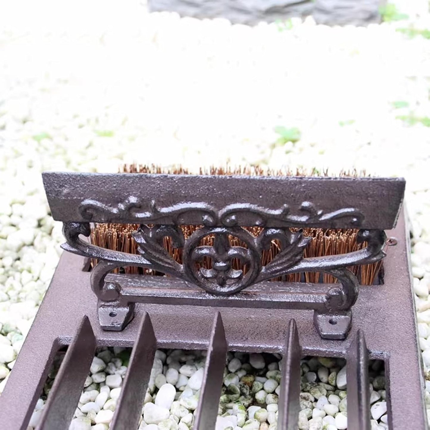 Cast Iron Boot Brush Scraper Outdoor, Heavy Duty Boot Scrubber Brush for Home Porch Entryway, Brown Front Doormat