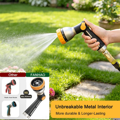 FANHAO Garden Hose Nozzle Heavy Duty Metal Spray Nozzle with Thumb Control, High Pressure Water Nozzle with 8 Adjustable Spray Patterns for Watering Plants, Washing Cars and Showering Pets