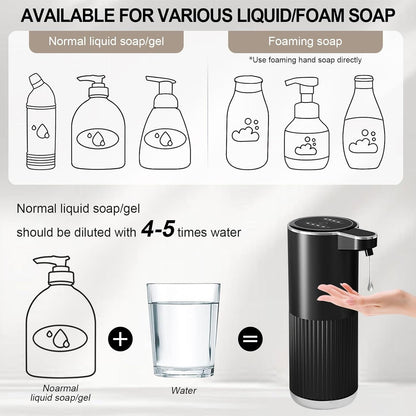 GuDoQi Automatic Touchless Liquid Soap Dispenser, 4-Level Adjustable Foam, USB Rechargeable Hand Soap Dispenser for Bathroom, Kitchen Countertops, 12.2oz/360mL, Black