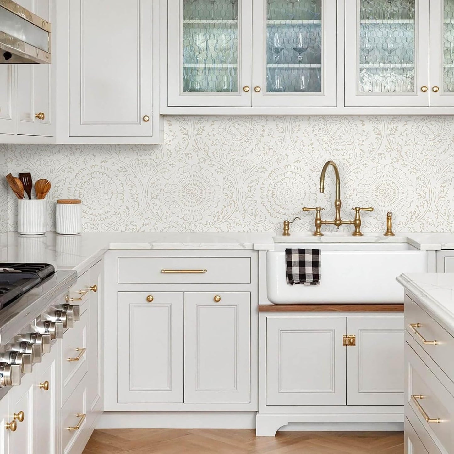 Ismoon Peel and Stick Wallpaper Boho Beige Contact Paper Neutral Floral Wall Paper Textured Self Adhesive Removable Wallpaper for Bedroom Kitchen Renter Friendly Vinyl 17.3" x 78.7"