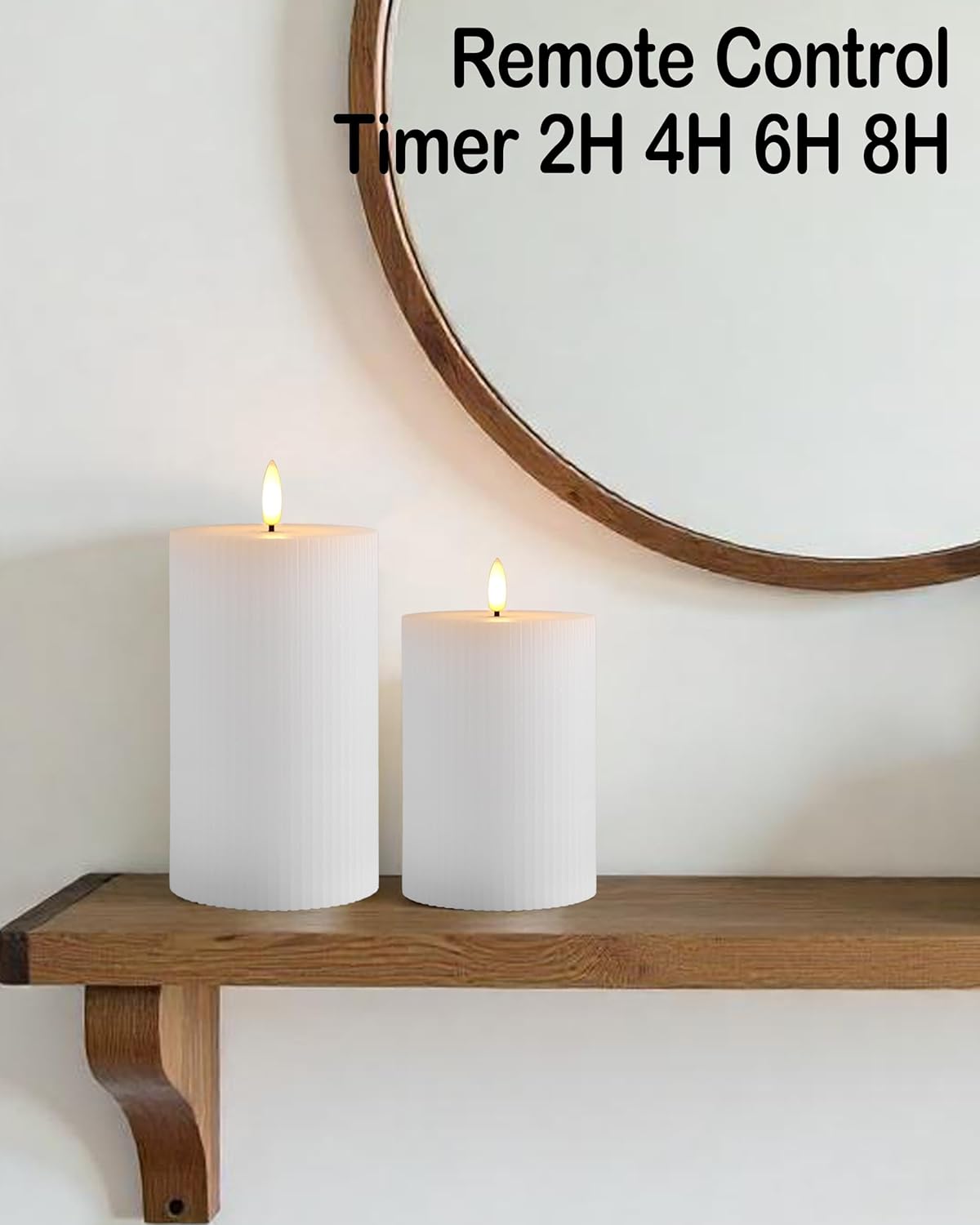 Gmnee 3"x4" White Ribbed Flameless Candles - Remote Control & Timer, Set of 3 Large Real Wax Pillar Flickering Battery LED Candles for Table, Fireplace and Mantel Decor