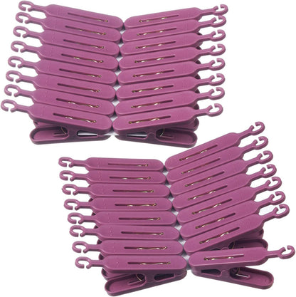 Foshine Foldable Clip Hangers Plastic Blue with 32Pcs Drying Clips | Drip Hanger Foldable Wind-Proof Hook For Underwear Socks Bras Lingerie Clothes