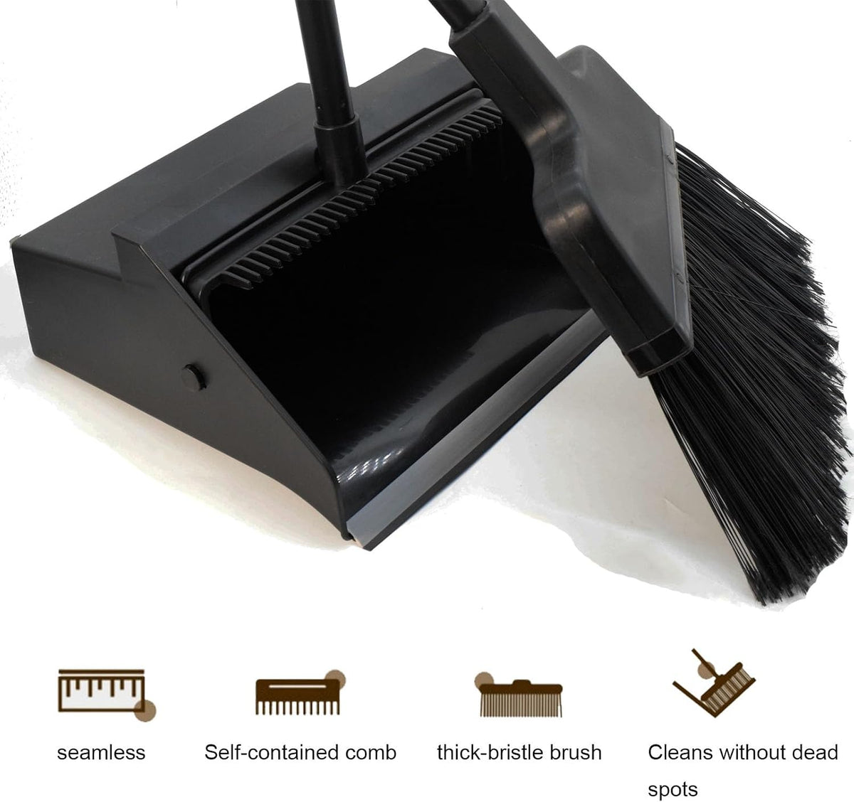 Broom with Dustpan Combo Set Outdoor Upright Dustpan and Broom Set with Long Handle Angle Broom and Dustpan Set for Garage Patio Courtyad Lobby Lawn Home Kitchen Ofiice