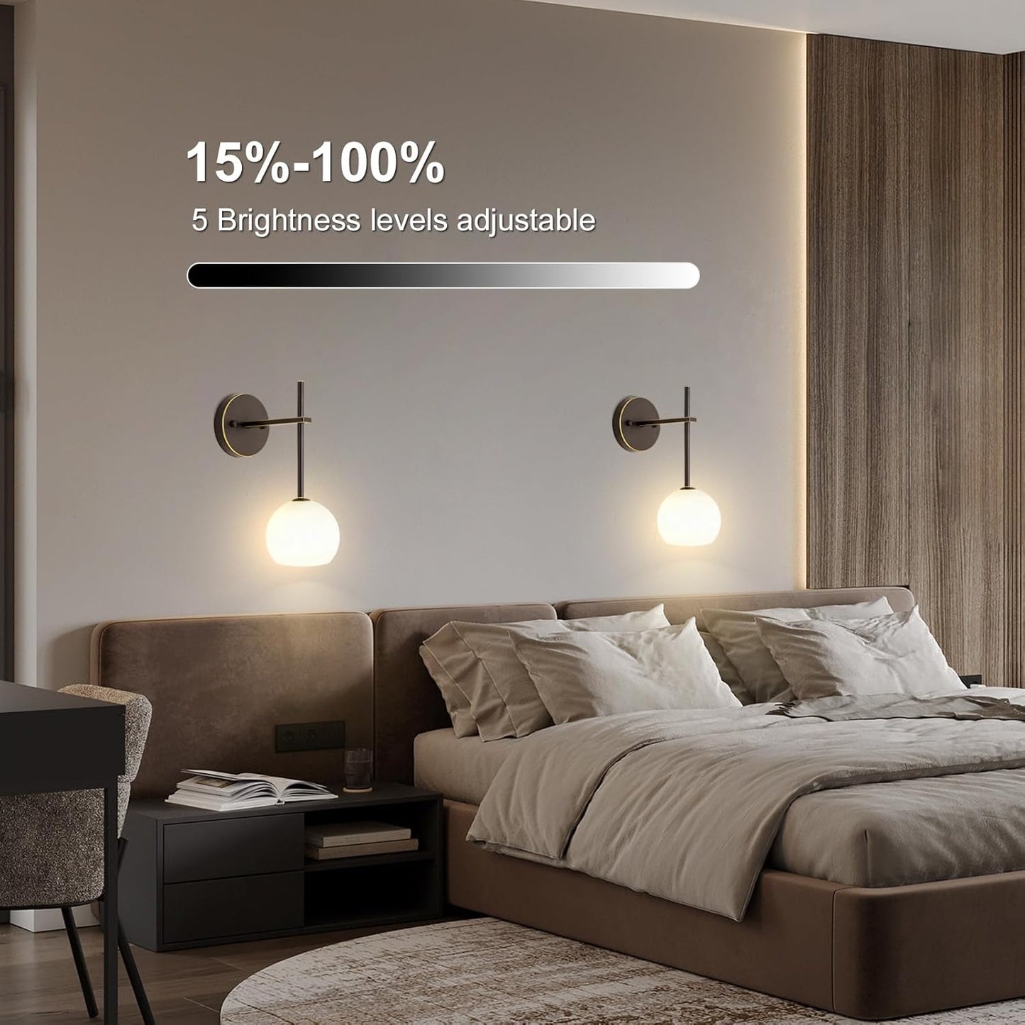 Brass Battery Operated Wall Sconces Set of 2, Rechargeable Wireless Wall Lights with Milky White Frosted Glass, 12 RGB and 3CCT Dimmable, Wall Lamps with Remote for Bedroom Living Room Hallway