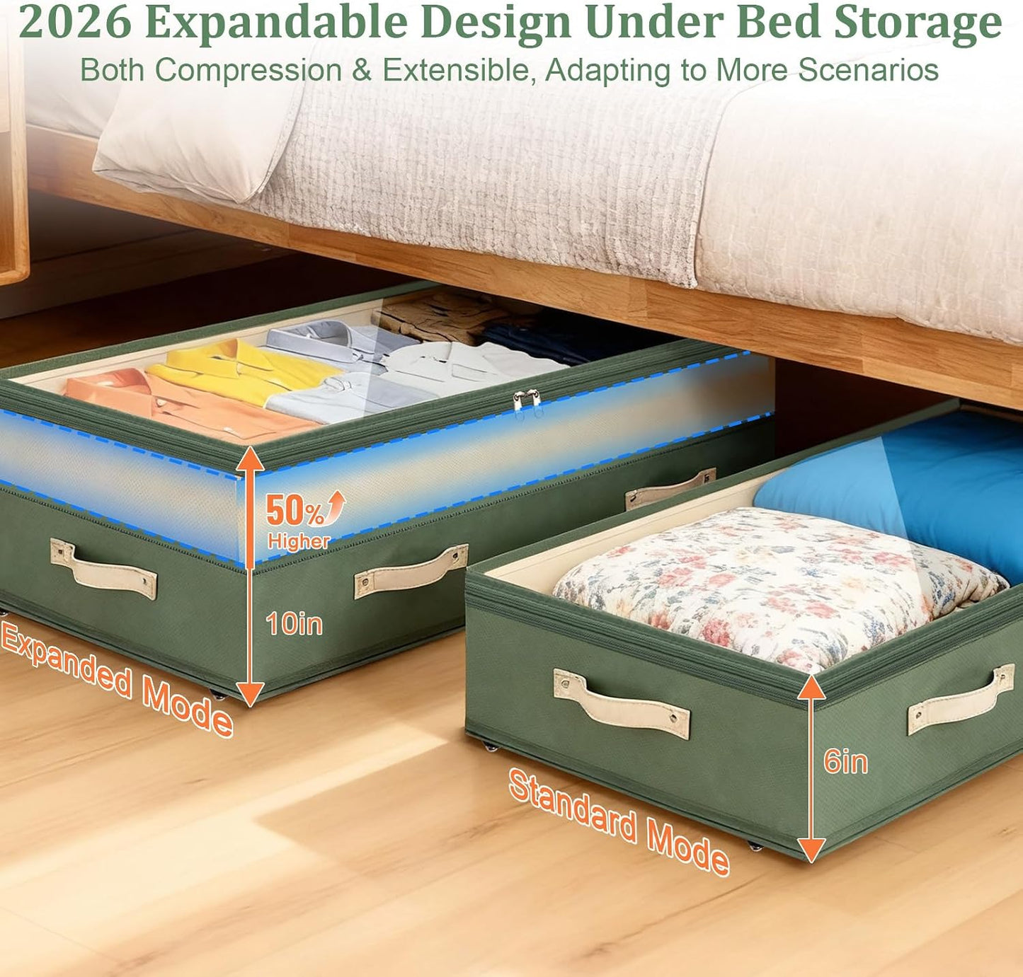 Dolicer 2 Pack Under Bed Storage with Wheels, 6in-10in Height Adjustable Underbed Storage Containers, 92L XXXL Under Bed Drawers Rolling Bin with Clear Lids for Dorm Shoes Clothes Organizers(Grey)