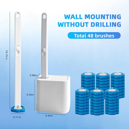 Disposable Toilet Brush with 48 Refills,Toilet Cleaning Supplies,Toilet Wand Brush Starter Kit,Wall Mounted Toilet Bowl Cleaner Brush with Holder for Bathroom Deep Cleaning & Hygiene (White)
