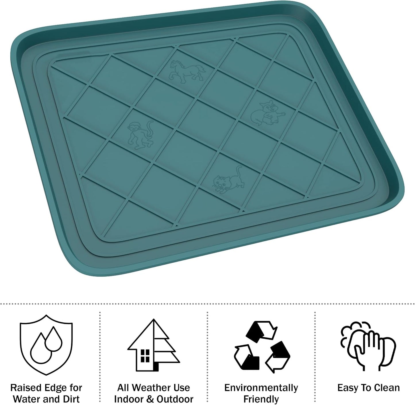 All Weather Boot Tray - Small Water Resistant Plastic Utility Shoe Mat for Indoor and Outdoor Use in All Seasons by Stalwart (Teal)