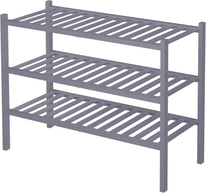 ROMGUAR CRAFT 3 Tier Bamboo Shoe Rack for Closet Free Standing Wood Shoe Shelf Storage Organizer for Entryway Small Space Stackable 27"x11"x20" (Natural)