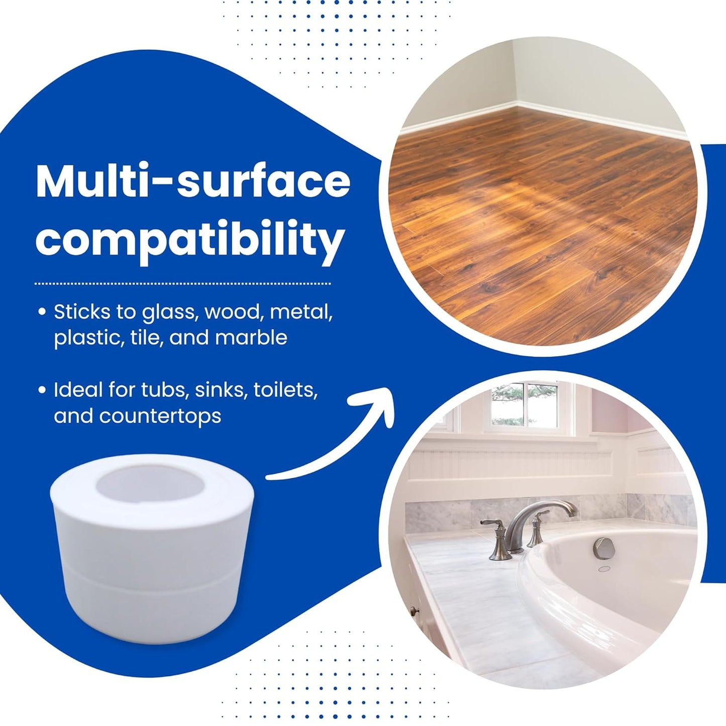 Gadgetime USA Bath & Kitchen Caulk Tape Sealant Strip - PVC Self Adhesive Waterproof Tape for Tub and Wall Sealing - Tape Caulk Sealer - Waterproof Sealant Tape - White - 1.5" x 10.5 Feet
