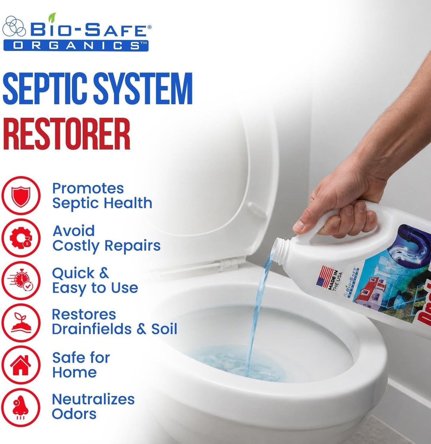 DrainFix & Septic Restorer – 32 oz Enzyme Septic Tank Treatment & Drainfield Restoration – Organic Drain Cleaner for Sewer Lines, RV & Home Plumbing – Safe for Pipes & Septic Systems