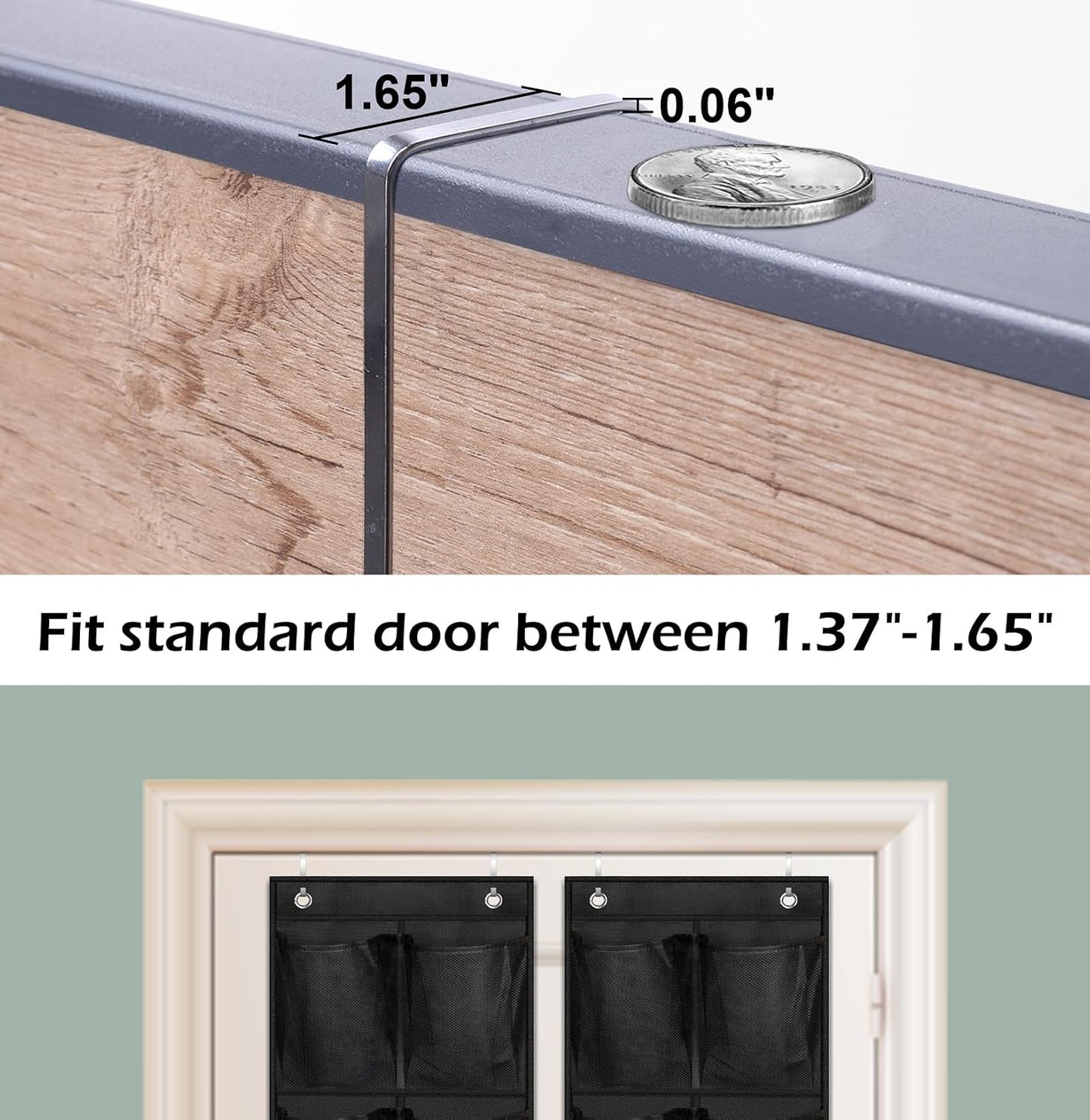 MISSLO Over The Door Shoe Organizer 12 Large Mesh Pockets Hanging Narrow Closet Door, White, 2 Pack